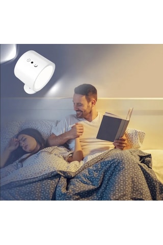Led Kablosuz 360 Dönen Şarjlı Yatak Başı Çalışma Masası Ledli Duvar Aplik 3 Renk Işıklı Gece Lambası Çok Renkli