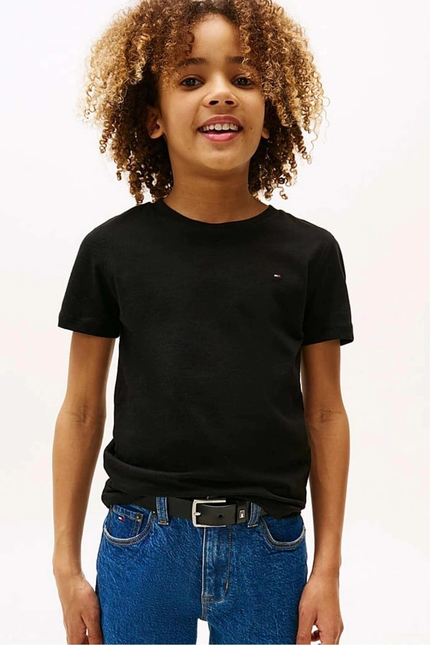 Tommy Hilfiger Erkek Çocuk Basic Pamuklu T-shirt - Siyah-10989 Meteorite