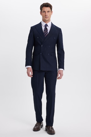 Tudors Erkek Slim Fit Sivri Yaka Çizgili Kapaklı Cepli Lacivert Takım Elbise-41960 Lacivert