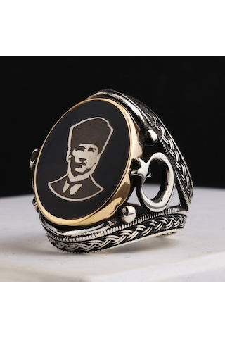 Fkgümüş 925 Ayar Ay Yıldızlı Atatürk Erkek Gümüş Yüzük Silver