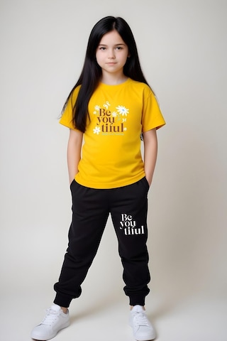 Fyk Kids Kız Çocuk Be You Tiful Baskılı Alt-üst Takım Sarı