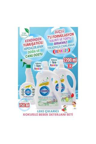 %100 Doğal Bitkisel Kokusuz Bebek Sıvı Çamaşır Deterjanı-leke Çıkarıcı Seti 2200 ML