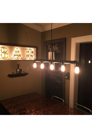 5 Başlıklı Retro Demir Boru Tavan Lambası, Endüstriyel Rustik Tavan Avize Bilardo Lambası Yemek Odası Lambası Siyah