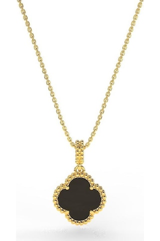 Roza Silver 925 Ayar Oniks Taşlı Gold Yonca Gümüş Kolye Rn10284