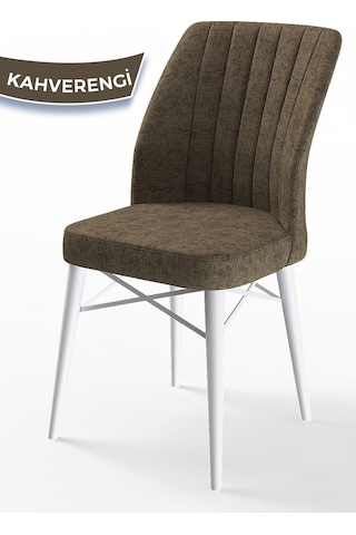 Canisa Arp Serisi 70x110 Sabit Mutfak Masası Takımı Beyaz Mermer Desen Masa 4 Kahverengi Sandalye Masa Beyaz Sandalyeler Kahve
