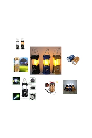 Solar Şarj Edilebilir Çok Fonksiyonlu Kamp Lambası Işıldak Powerbank Çok Renkli