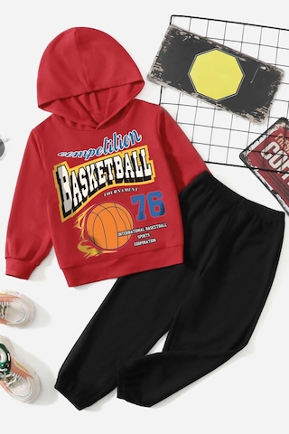 Uyguntarz Basketball Baskılı Çocuk Rahat Eşofman Takımı Kırmızı