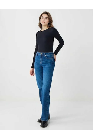 Mid Rodeo Normal Paça Yüksek Bel Denim Pantolon Lacivert