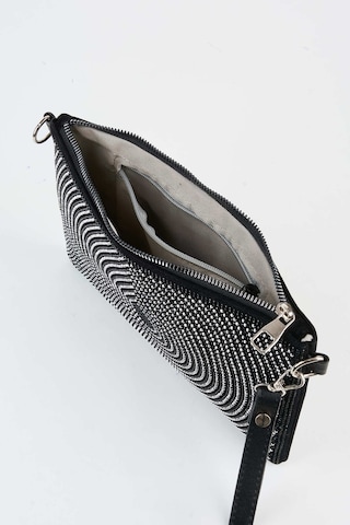 Vivaq Kadın Damla Gümüş Taşlı Süet Bilek Askılı Ve Zincir Askılı Portföy El Ve Clutch Çanta SİYAH