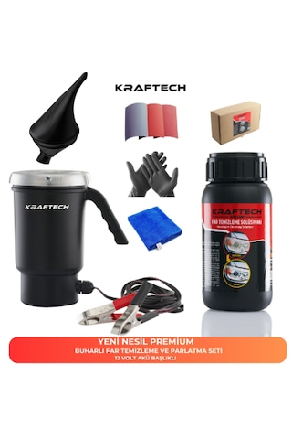 Kraftech Yeni Nesil Premium Buharlı Araba Far Temizleme Ve Parlatma Seti 12 V Akü Bağlantılı Uyumlu