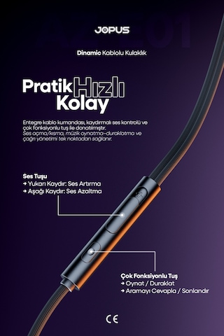 Jopus İphone 15-16-17 Serileri Ve Android Uyumlu - 4 Hoparlörlü Type-c Kablolu Dinamik Kulaklık - Az-e01 Diğer