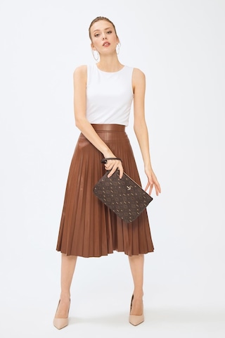 Deri Company Kadın Basic Clutch Çanta Monogram Desenli Kahverengi 214002 Kahverengi