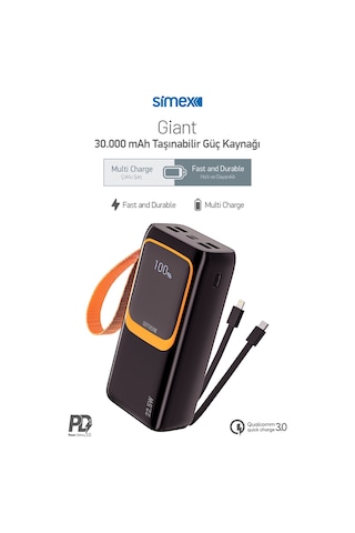 Simex S-36 Giant 30.000 Mah Prime Dijital Göstergeli Hızlı Şarj Powerbank