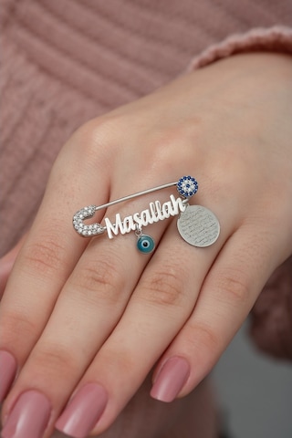 925 Ayar Gümüş Maşallah Nazarlı Bebek Çengelli Iğne Gümüş