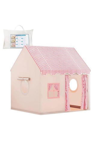 Pembe Damalı Lüks Çocuk Oyun Çadırı - Büyük Boy Ev Tipi İç Ve Dış Mekan Oyun Evi 130x120x100 Cm