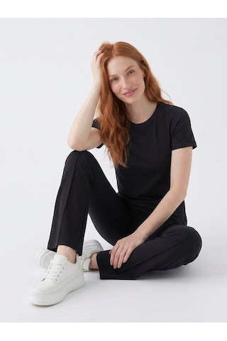 Noux Pamuk Basic Esnek Bisiklet Yaka T-shirt Siyah