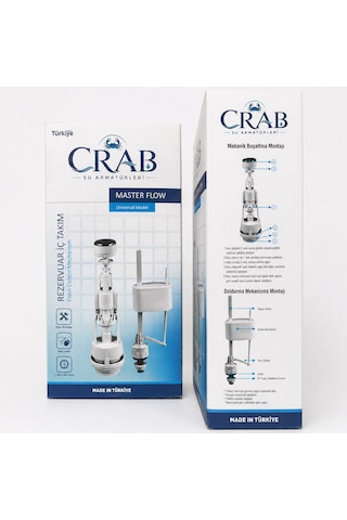 Crab Standart Basmalı Rezervuar Sifon İç Takımı Evrensel Uyumlu Kolay Montaj Beyaz