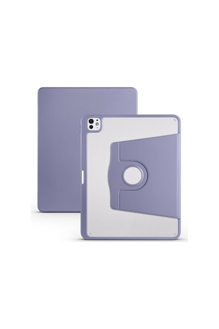 Apple Uyumlu iPad Pro 13 2025 M5 Kılıf Mkst Termik Kalem Bölmeli Dönebilen Standlı Kılıf - Lavendery Gray Tablet Kılıfı