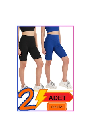 Missmaral Kadın Yüksek Bel Toparlayıcı Şort Tayt Siyah & Mavi 2'li Paket Lycralı Biker Shorts 21070 Siyah - Mavi