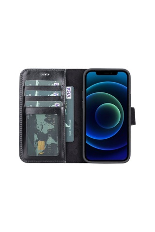 Toyigoo Toyigoo Apple İphone 13 Mini Uyumlu Deri Cüzdanlı Kılıf Rst1 Siyah