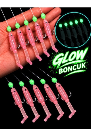 Ea genset Silikon Balıklı Çapari 5 Cm 2 Adet Silikon At Çek Takımı Uv Neon Simli Pembe Ve Fosforlu Glow Boncuklu