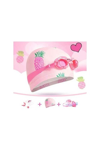 Artfulabode Yüzme Yüzme Yüzme Tıkacı Sones Seti Şapkası Pembe Kulak Klipsi Gözlüğü Çocuk Burun Arada Ananas 3'ü 1 + + Cl Çok Renkli