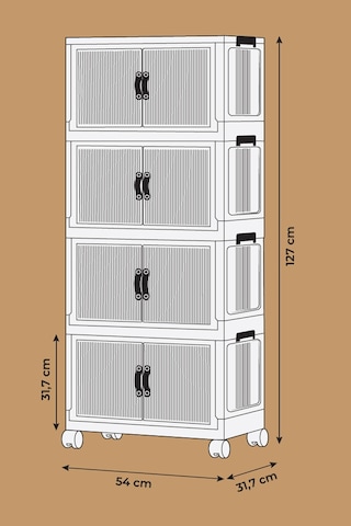 Evle Katlanabilir Modüler Dolap 4 Lü 54 Cm X 31,7 Cm X 127 Cm Açık Kahverengi
