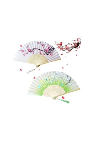 Beluga Yelpaze Bambu Serinletici Vintage Şık Püsküllü Japon Yelpaze 2 Adet 0259-0198