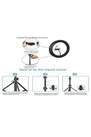Smaylıng 10 İnç Led Ring Light Halka Işık + 2.1m Tripod Ayak + Telefon Tutucu + Bluetooth Kumanda 3 Mod 10 Kademe Işık