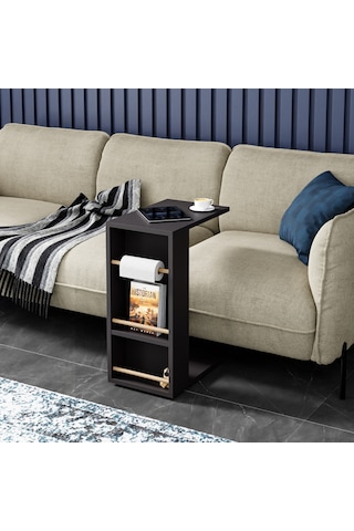 Tekerlekli Yan Sehpa Rulo Havlu Takılabilir Koltuk Sehpası C Sehpa Zigon Sehpa Antrasit Gri