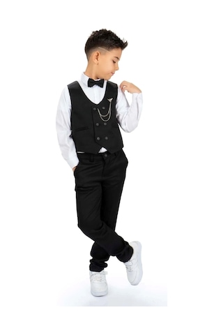 Mnk Baby & Kids Erkek Çocuk 6 Düğme Yelekli Özel Gün Takım Elbise M00834 Siyah