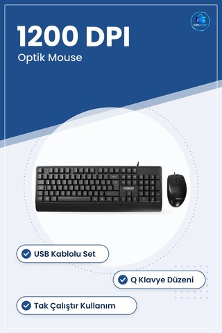 Klavye Mouse Set Usb Kablolu Q Düzen Dpı Optik Sensörlü Ev Ofis T