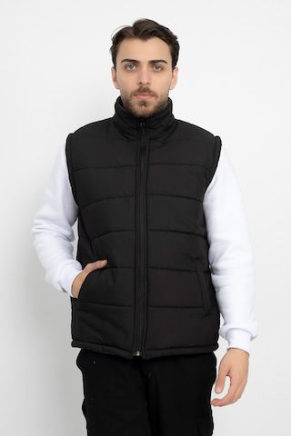 Dasüniforma Bondit İçi Polarlı Su Geçirmez Standart Fit Yelek Tam Fermuar Kışlık Unisex Yelek Siyah