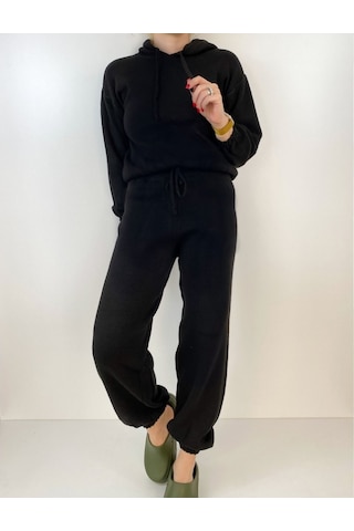 Modaonna Kadın Siyah Triko Bluz Jogger Pantolon Takım Siyah