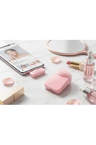 Puffmic Pembe Tüylü Kablosuz Tekli Yaka Mikrofonu Type-c Lighting Uyumlu Canlı Yayın Mikrofonu