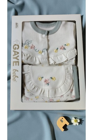 Milays 0-3 Ay Gaye Kız Bebek Renkli Çiçek Nakışlı %100 Pamuk 5li Set Çağla Yeşili