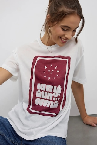 Hiccup Oversize Baskılı Bisiklet Yaka Tişört Bordo Kırmızı