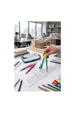 Yeşil Metal Pergel Seti 3 Parça 1 Adet Maped Technic 291013 Precision Profesyonel Pergel Çizim Matematik Geometri Mimari