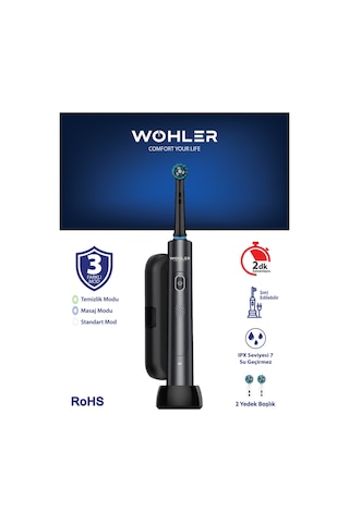 Wohler Değiştirilebilir Başlıklı Şarj Edilebilir Elektrikli Diş Fırçası - Siyah Şarjlı