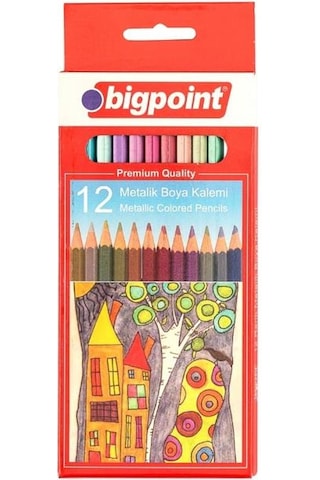 Bigpoint 12 Renk Metalik Kuru Boya Kalem Seti