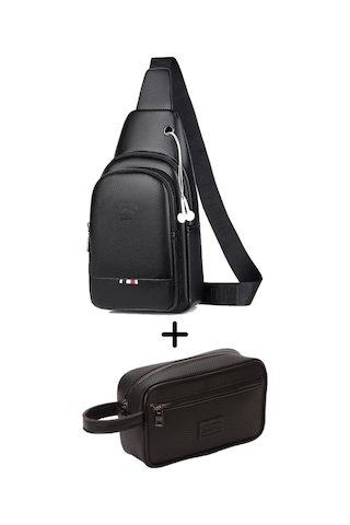 Newish Polo Erkek Çapraz Omuz Çantası Ve Portföy Clutch Traş Bakım Günlük El Çantası New130 Siyah - Beyaz