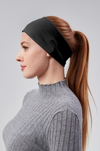 Kadın Spor Saç Bandı Bandana Penye Esnek Bone Dikissiz Siyah