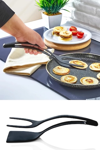 Pratik Yanmaz Yapışmaz Teflon Maşalı Spatula 220 Dereceye Dayanıklı Teflon Servis Set 1 Adet
