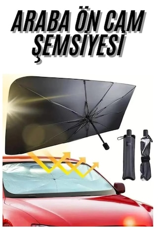 Tüm Araçlar Için Katlanabilir Şemsiye Araba Ön Cam Güneşlik/ Araç Içi Esnek Şemsiye Gölgelik / Araç İçi Koltuk Arkası Tutucu Hediyedir. 135 Cm - 75 C 1