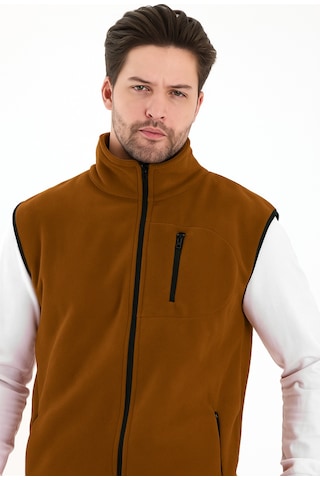 Erkek Tam Fermuarlı Spor Polar Yelek Camel
