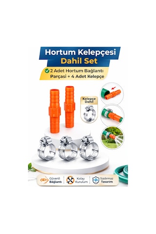 1/2 Hortum Ekleme Aparatı 2 Adet Bağlantı Aparatı Ve 4 Adet Kelepçe Dahil Bahçe Hortum Seti 1
