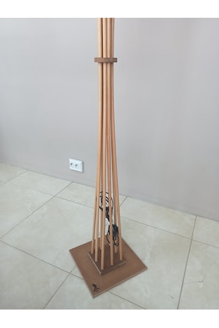 Lambader- Doğal Ahşap Ayaklı Köşe Lambası- Bordo