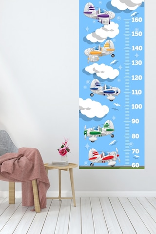 Uçaklar Kuşlar Ve Bulutlar Temalı Boy Ölçer Sticker Boy Ölçüm Cetveli