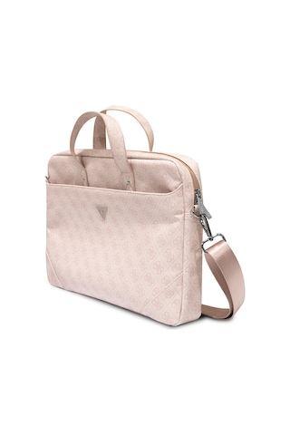Guess 15-16 İnç Laptop Çantası Sıcak Damgalı 4g Desenli Üçgen Logolu Omuz Askılı Pembe