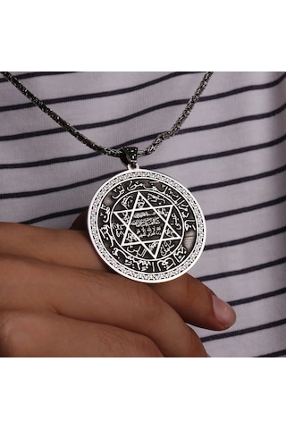 Fkgümüş 925 Ayar Gümüş Motifli Mührü Süleyman Kolye